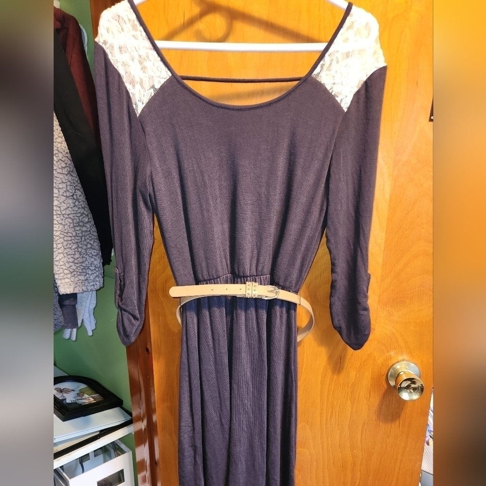 Vanity dress with floral lace and belt